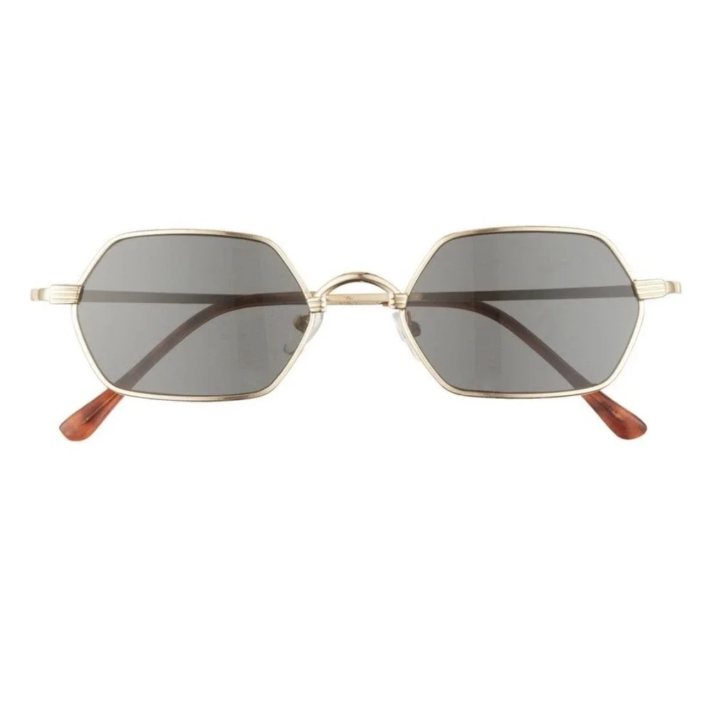 Gold Hexagon Vintage Optical Quality Sunglasses with Silver Accent - Tempe